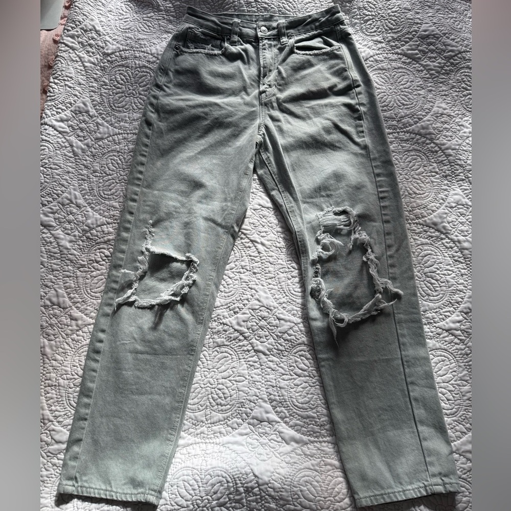 AEO Light Green Mom Straight Jeans